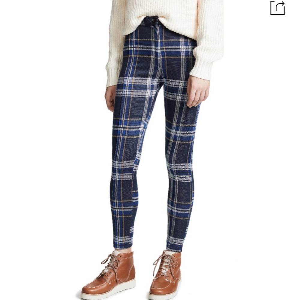 Free People Blue Plaid Carnaby Pants Sz 4